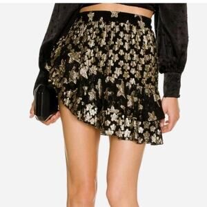 LoveShackFancy Women’s Seniya Black Gold Star Tiered Asymmetrical Mini Skirt M